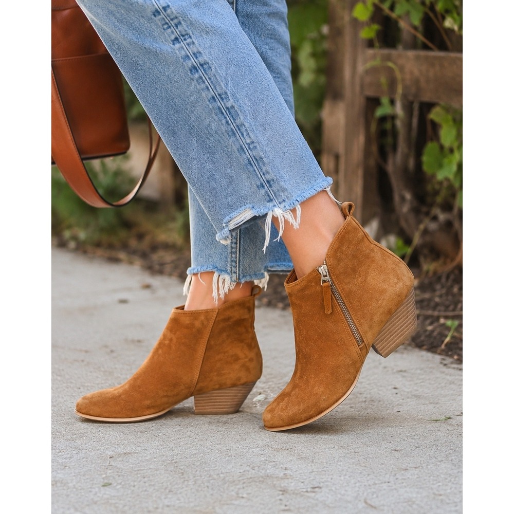 Dolce Vita Pointed Toe Suede Wedge Ankle Booties Brown Casual Side Zip Women 6.5